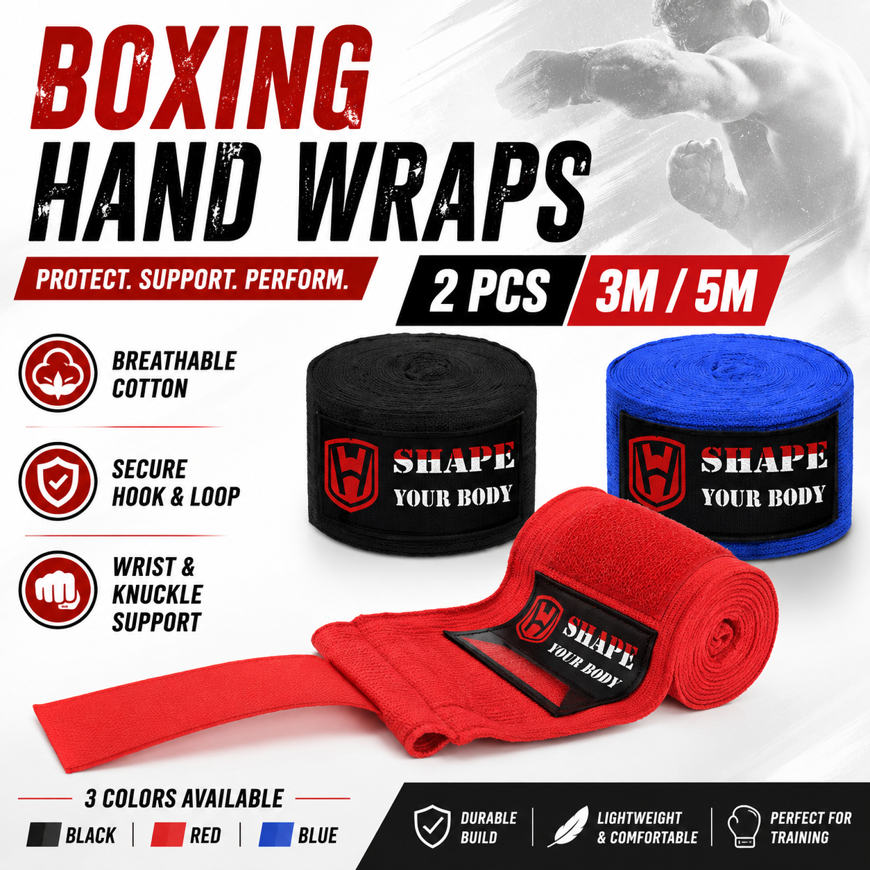 2PCS Boxing Hand Wraps 3M 5M B - Wrist Wrap Support avaliação e preço